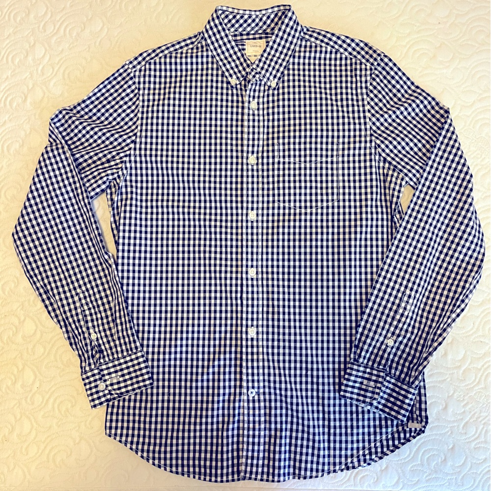 Gap Lived-In Long Sleeve Button Down Casual Medium Shirt - Navy Blue & White